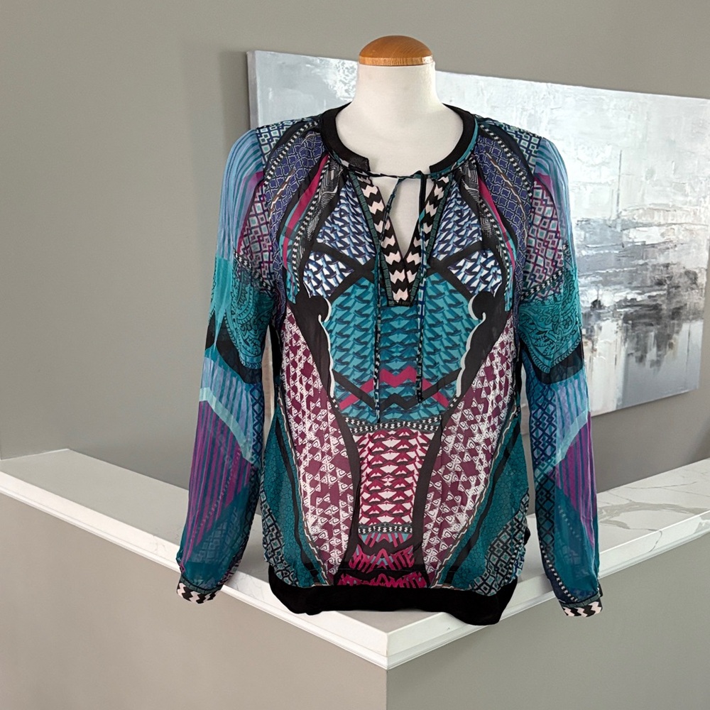 Hale Bob Teal and Purple Patterned Blouse